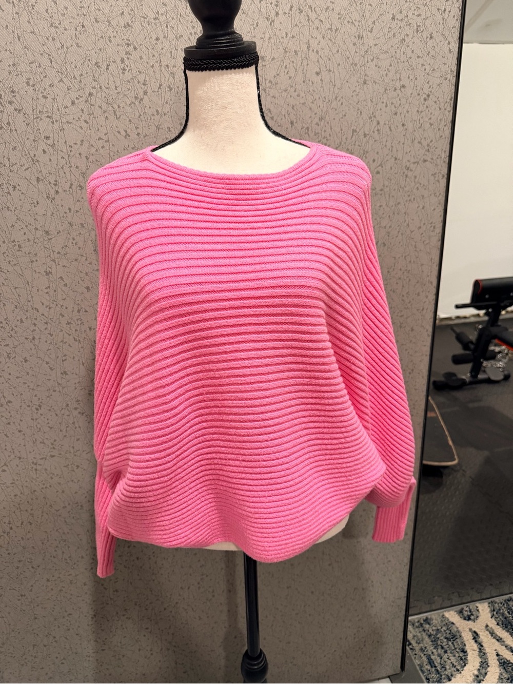 SHEIN Hot Pink Ribbed Boatneck Sweater